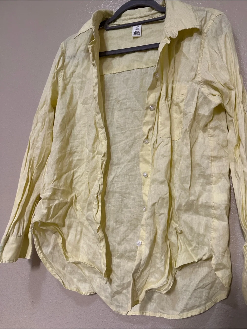 H&M Light Yellow Linen Button-Up Shirt - Picture 2 of 6
